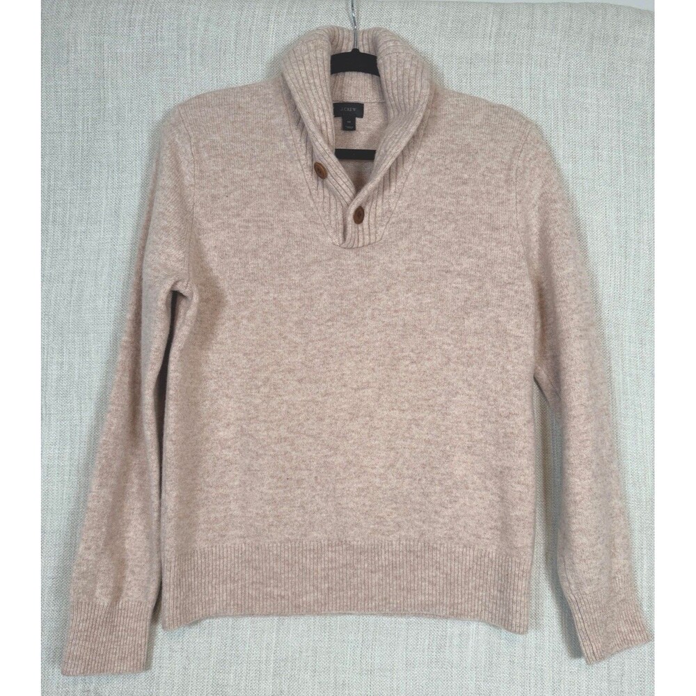J.Crew Shawl Neck Sweater Men’s Medium  Heathered Tan Lambswool Academia Preppy